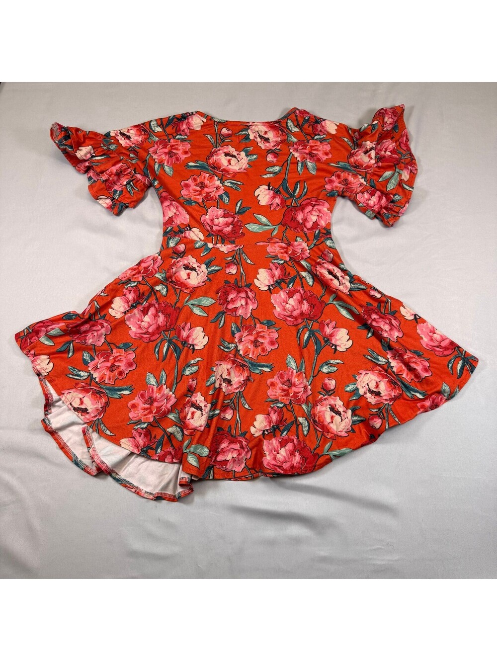Joyfolie Mia Joy Girls Size 6 Orange Pink Floral High Low Handkerchief Hem Dress